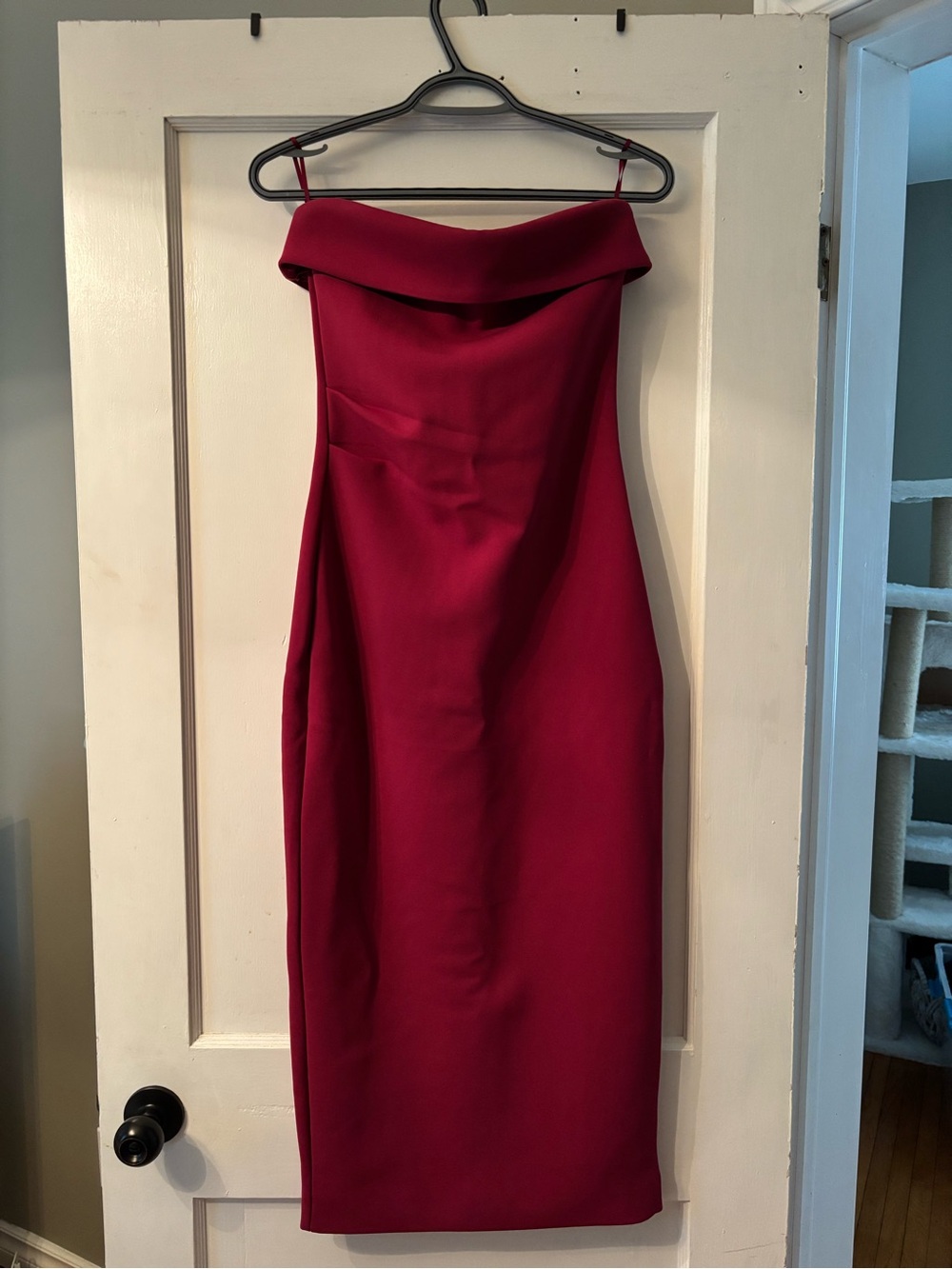 Strapless Burgundy Midi Dress - Wedding Guest